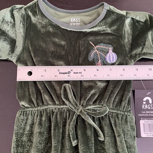 Rags Romper Baby Girls 12-18 Months Green Velour Velvet Christmas Jumpsuit - Picture 9 of 10