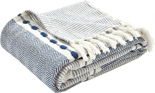 Lush Decor - Lancio, morbido tessuto di cotone 50" x 60", righe a spina di pesce blu navy - Foto 5 di 6