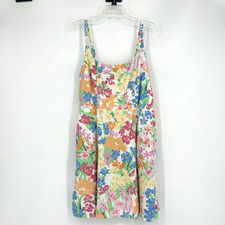 Old Navy Floral Smocked Cami Dress White Sleeveless Colorful Linen Blend Size L