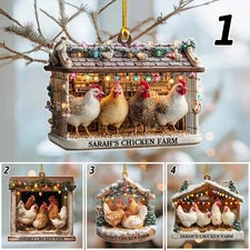Personalized Chicken Farm Christmas Ornament, Chicken Ornament 2D FLat Xmas Gift