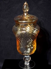 Empoli Art Glass Apothecary Jar Peach Optic Swirl 12" - Italian Mid Century