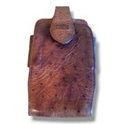 Étui téléphone portable en cuir imprimé autruche marron avec clip pivotant ceinture en métal 