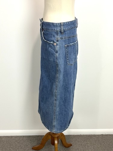 Sussan Womens Denim Skirt Size 10 Blue Pencil Front Split Zip Fly Stretch Grunge - Picture 8 of 14