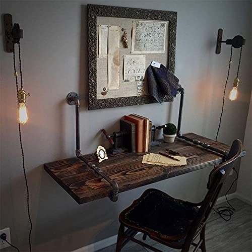 Industrial Retro Rohr Wand Schreibtisch Rustikal Hängetisch Massivholz - Bild 2 von 6