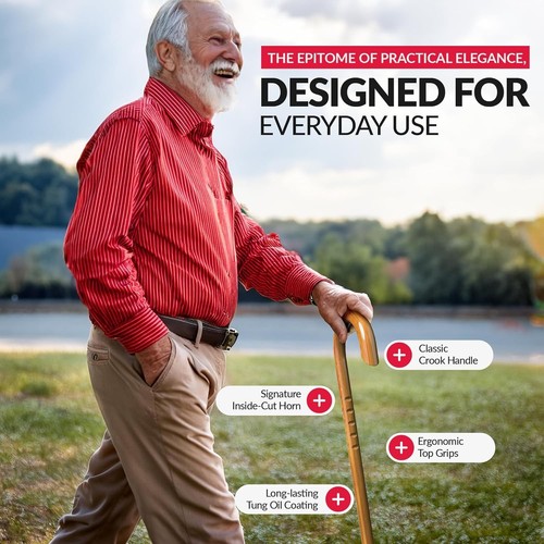 Classic Handcrafted Wooden Walking Cane - Ergonomic & Stylish for All Heights - Picture 8 of 9