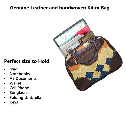 Women's Handbag Genuine Leather Handmade Kilim Tote bag unique, KM 806-14 - Foto 5 di 5