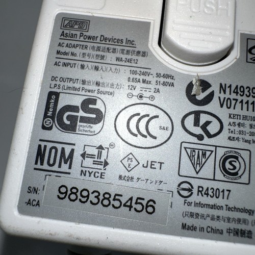 Genuine APD WA-24E12 AC Adapter Power Supply 12V 2A 24W OEM White - Picture 4 of 6