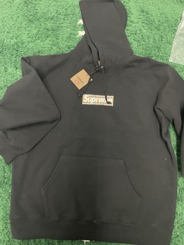 Supreme Burberry Box Logo Hoodie SS22 Black size Large Fast Shippp - Bild 1 von 4