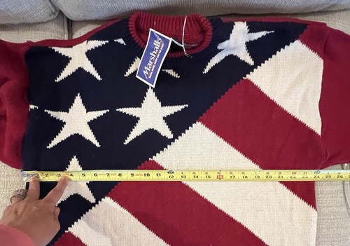 Vintage neu mit Etikett Old Glory USA-Flagge Sterne Streifen 100 % Baumwolle Strickpullover Damen Herren XL - Bild 9 von 10