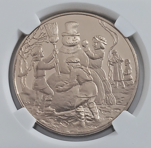 Medallón de bronce de vacaciones 1977 - Muñeco de nieve con escena de nieve con estampillas vintage - W1 - Imagen 4 de 11