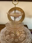 MacBeth Evans American Sweatheart 3 Tier Tray Cup & Saucer Pink Depression Glass