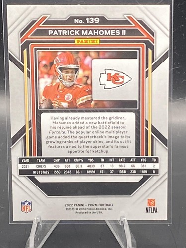 Panini Prizm #139 Patrick Mahomes II 2022 - Imagen 2 de 2