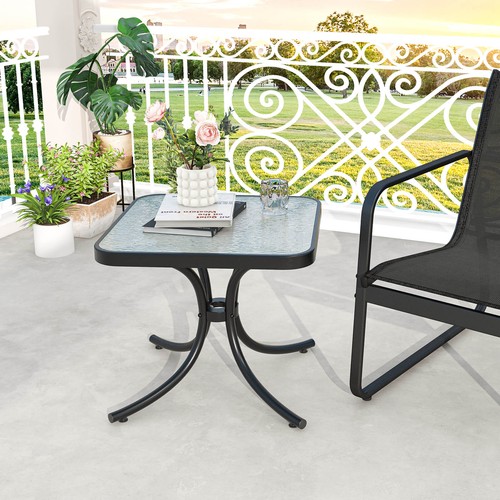20" Outdoor Side Table w/ Tempered Glass Top Metal Frame Patio Square End Table - Picture 5 of 10