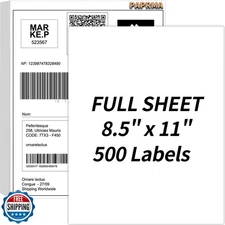 PAPRMA Full Sheet Labels 8.5” x 11” Sticker Paper Matte White, Large Shipping
