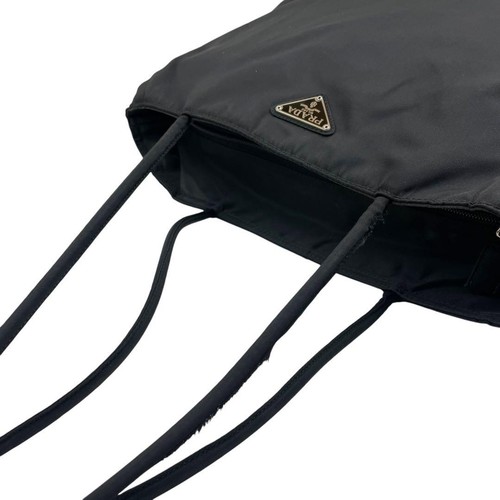 Borsa a mano PRADA tote bag logo nylon pelle nera autentica - Foto 17 di 24