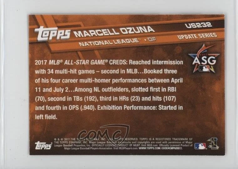 2017 Topps Mini Update Series Orange /25 Marcell Ozuna #US232 - Image 2 of 2