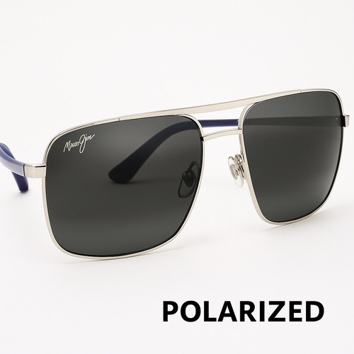 Occhiali da sole polarizzati Maui Jim Compass STG-BG montatura argento lenti nere con custodia  - Foto 2 di 6