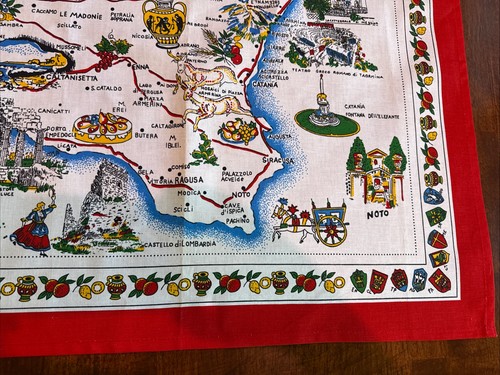 VTG SICILIA Sicily Cotton Blend Tea Towel Dish Kitchen Towel Map Landmarks 23x34 - Picture 5 of 6