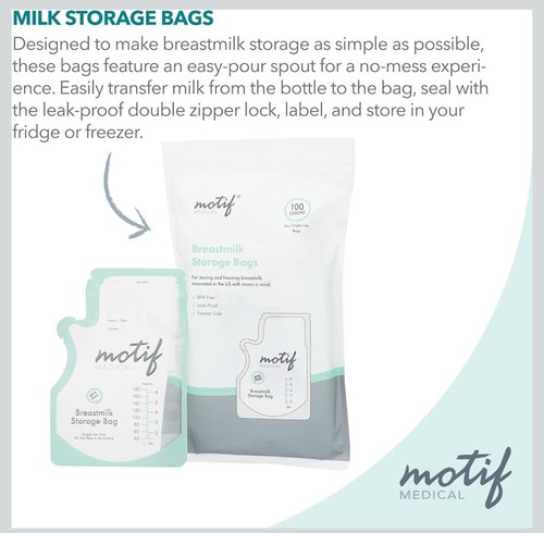 Motif Medical Breast Milk Storage Bags 8oz Single Use Bags 100 count BPA-Free - Picture 6 of 10