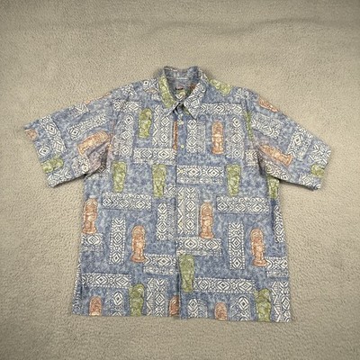 Vintage Reyn Spooner Shirt Mens XL Blue Hawaiian Reverse Print Tiki Surf READ
