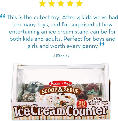 Wooden Scoop and Serve Ice Cream Counter Play Food and Accessories Pretend Toys - Picture 7 of 11