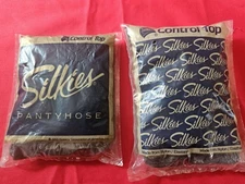 2 Pair VINTAGE SILKIES CONTROL TOP Pantyhose 134 & 756 Queen Off Black