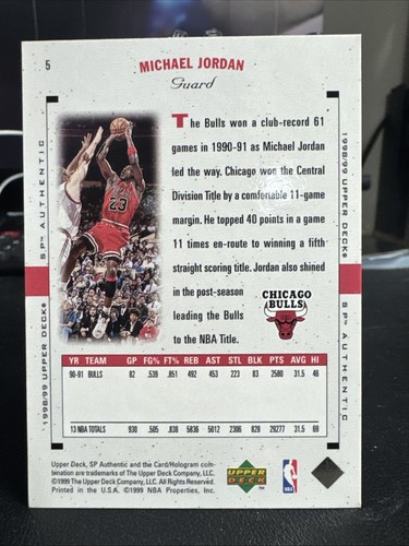 1999-00 Sp Authentic Michael Jordan Chicago Bulls #5 - Picture 7 of 12