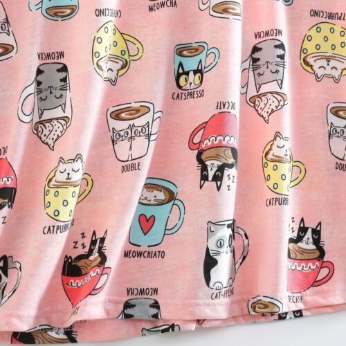Women Short Sleeve Nightgown Cute Cartoon Summer Crew Neck Sleep Pajamas Dress - Picture 33 of 99