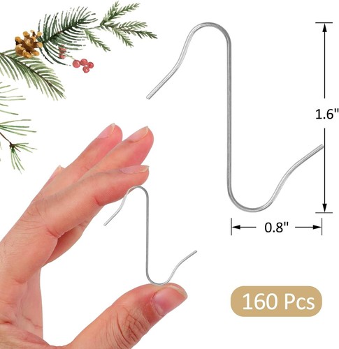 160 Pcs Christmas Ornament Hooks, S Shaped Hangers for Tree Decoration Silver - Picture 3 of 4