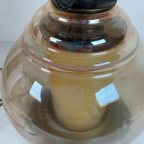 Vintage Iridescent Amber Glass Oil Lamp Electric Ruffled Etched Flowers - Picture 10 of 15