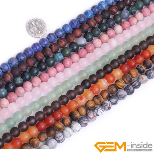 Natural Matte Frosted Gems Round Loose Unpolished Stone Jewelry Making Beads 15"