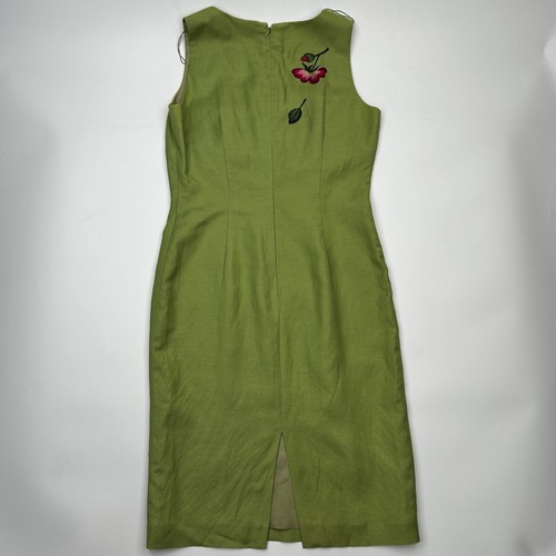 Donna Morgan Sheath Dress Womens Sz 4 Linen Green Floral Embroidered Lagenlook - Picture 4 of 8
