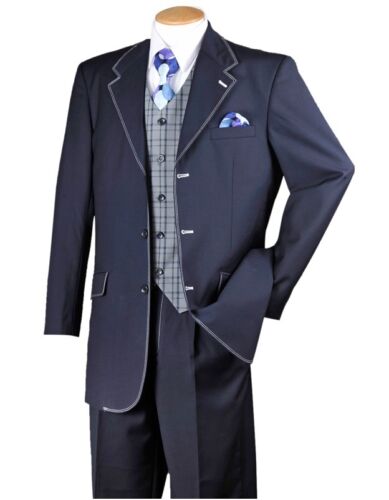 Men's 3 piece Luxurious Fashion Suits Single Breasted 3 Buttons Two Side Vents - Picture 9 of 11