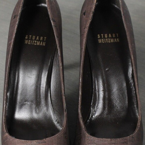 Stuart Weitzman Brown Peep Toe Cork Heels Size 9 - Picture 4 of 11
