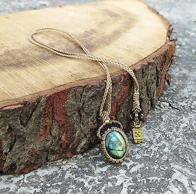 Macrame Necklace Pendant Jewelry Rose quartz Cabochon Stone Handmade Bohemian