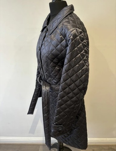 MONA Quilted Jacket Coat Metallic Navy Belted Size UK 16R NWOT - Picture 2 of 14