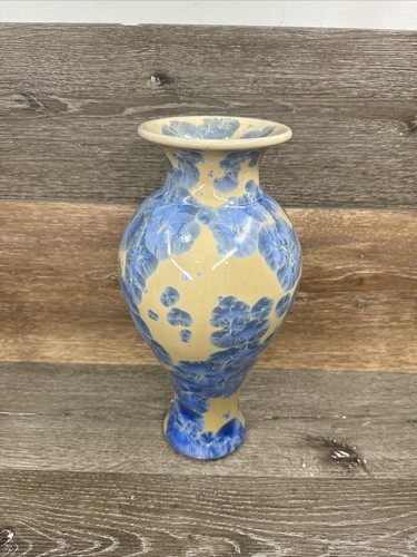 Vintage Porcelain Vase Blue Crystalline Glaze Vase 13.5” Tall - Picture 7 of 12
