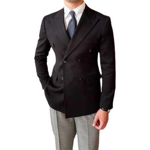 Hombres Traje Delgado Blazer Negocios Chaqueta Formal Doble Pecho Solapa Abrigo Boda - Imagen 2 de 15