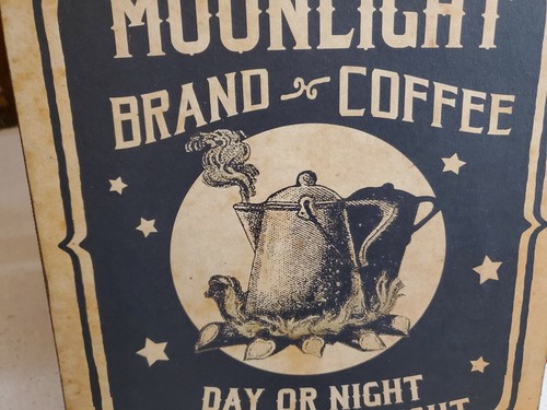 ANTIGUO VICTORIANO PRIMITIVO ANTIGUO ESTILO VINTAGE ANUNCIO DE CAFÉ A LA LUZ DE LA LUNA - Imagen 6 de 10