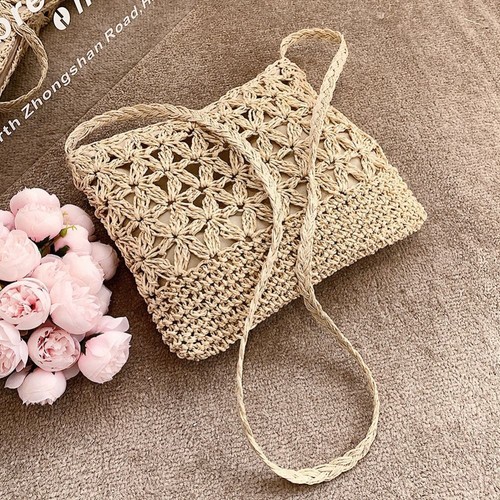 Square Woven Bag Handmade Shoulder Crossbody Bag Knitted Straw Handbags Women - Picture 9 of 12