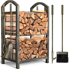 Firewood Rack with Tools 5-Piece Indoor Fireplace Wood Holders Outdoor Log Holde