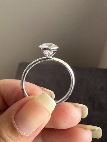 Bezel Set Solitaire Moissanite Ring Cushion Cut Moissanite Promise Ring 14k Gold - Picture 10 of 16