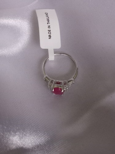 Burmese Ruby & White Topaz Ring Size 6.5, Platinum over .925 Sterling Silver - Picture 6 of 10