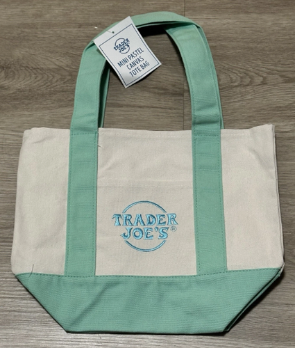 Trader Joe's NEW 💚 RARE Embroidered PASTEL MINI CANVAS REUSABLE 1 TOTE BAG 💚 - Picture 23 of 25