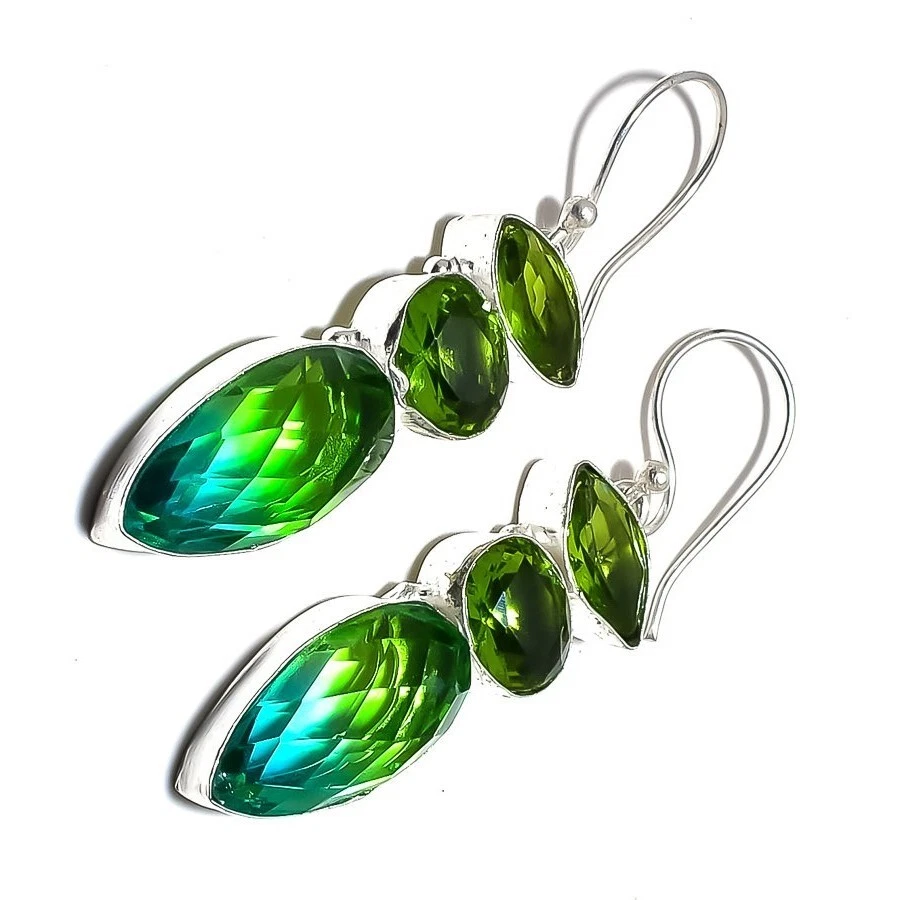 Bi-Color Tourmaline Gemstone 925 Sterling Silver Handmade Jewelry Earrings - Image 2 of 4