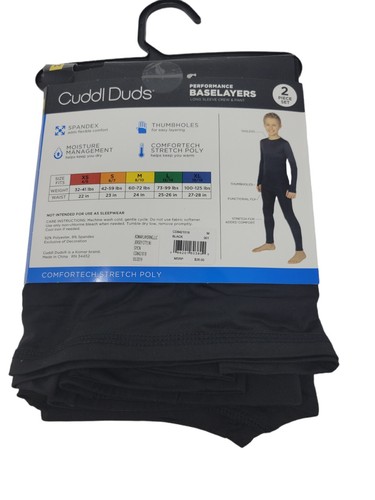 Cuddl Duds Black Boys 2 Piece Performance Base Layers Set M 8/10 - Picture 2 of 2