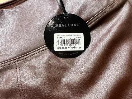 Offline By Aerie Real Luxe Brown Faux Leather Leggings Womens Medium Hi-Rise - Picture 4 of 8