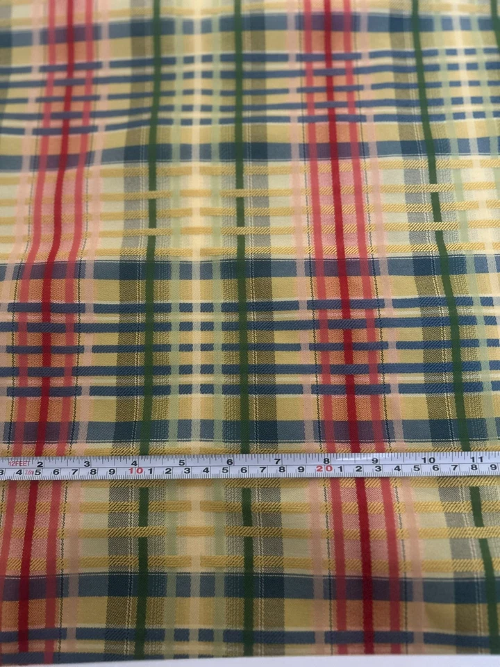 Yellow, Blue Red Green Woven Striped Plaid Polyester Blend Fabric 1/2 Yard Piece - Image 2 of 4