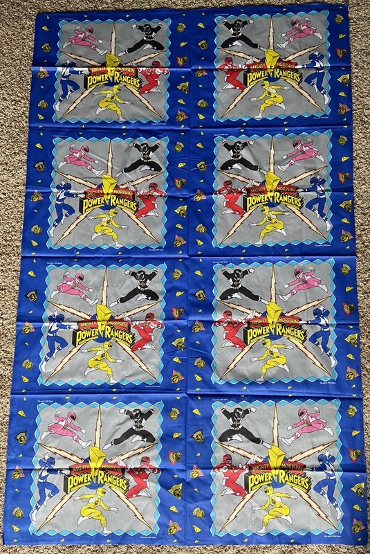 Vintage 1994  Mighty Morphin Power Rangers 8 Pillow Panels 1 Yard 35" Fabric Rad