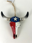 Cow Bull Steer Skull And Horns Resin Ornament Red White Blue Texas Star 4"x4"💙
